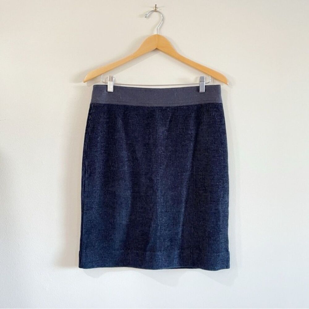 Amina Rubinacci Italy Skirt Size 44 US L Navy Textured Wool Blend Midi Pencil